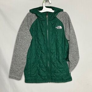 The North Face Forest Green & Gray Quilted Jacket Sweater Fleece Sleeves Size M